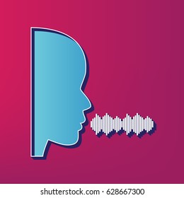 People speaking or singing sign. Vector. Blue 3d printed icon on magenta background.
