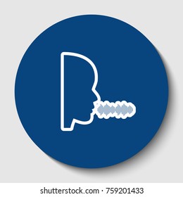 People speaking or singing sign. Vector. White contour icon in dark cerulean circle at white background. Isolated.
