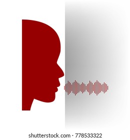 People speaking or singing sign. Vector. Bordo icon on white bending paper background.