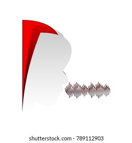 People speaking or singing sign. Vector. Detachable paper icon with red body stock. Isolated.