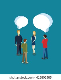 People are speaking with speech bubbles. Flat vector illustration.