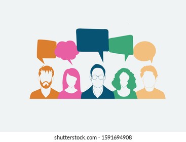 People with speech balloon, businessmen discuss, news, social network.