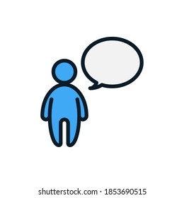 People with speech bubble filled outline icons. Vector illustration. Editable stroke. Isolated icon suitable for web, infographics, interface and apps.