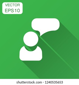 People with speech bubble icon in flat style. Business agreement vector illustration with long shadow. Partnership talk business concept.