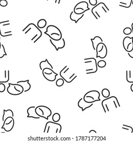 People with speech bubble icon in flat style. Chat vector illustration on white isolated background. Speaker dialog seamless pattern business concept.