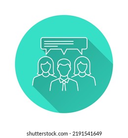 People with speech bubble icon. Simple illustration with long shadow for graphic and web design.