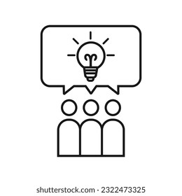 personas con burbuja de voz e icono de bombilla sobre fondo blanco, estilo de línea, ilustración vectorial