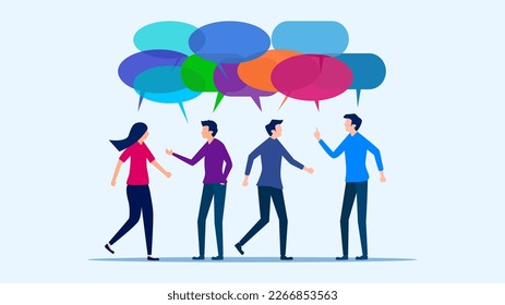 People with speech bubbles. Commenting. Meeting to present suggestions. vector illustration