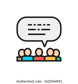 People with speech bubbles, feedback, opinion of people, reviews color line icon