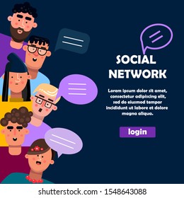 People with Speech Bubbles. Flat. Banner chat, bubbles communication, speech dialogue, character portrait