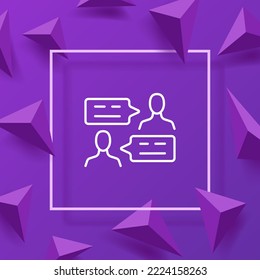 Icono de línea de personas con burbujas de voz. Comunicar, intercambiar información, mensajes, mensajes de texto, mensajería, rutina de trabajo, empleados, amigos, chat. Concepto de comunicación. Icono de línea de vector