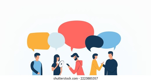 People with speech bubbles over them illustration