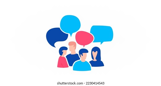 People with speech bubbles over them illustration