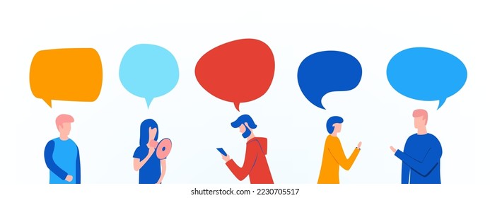 People with speech bubbles over them illustration