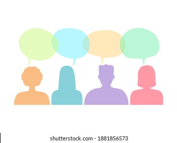 People with speech bubbles set silhouettes icons. Men and women body outline with colorful speech bubble vector illustration isolated on white. Human chatting and communication concept.
