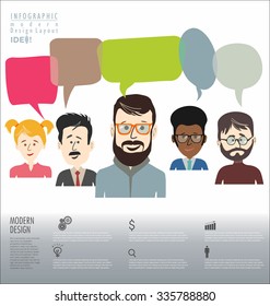 People with speech bubbles teamwork banner and infographic concept