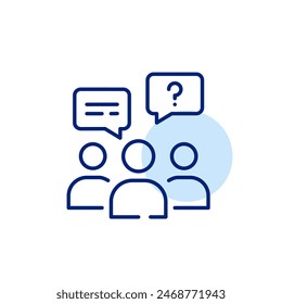 People, speech bubbles. Text message and question. Digital discussion in virtual seminars. Interactive learning. Pixel perfect, editable stroke vector icon