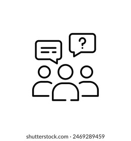 People, speech bubbles. Text message and question. Digital discussion in virtual seminars. Interactive learning. Pixel perfect, editable stroke vector icon