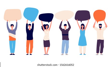 People with speech bubbles. Voting right concept. Vector motivation flat characters isolated on white background