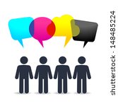 People with speech clouds. Four color ink for printing