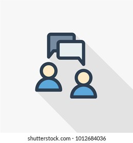 People with speech square above their heads flat line icon for web, mobile and infographics. Vector dark grey icon isolated on light grey background.