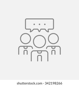 People With Speech Square Above Their Heads Line Icon For Web, Mobile And Infographics. Vector Dark Grey Icon Isolated On Light Grey Background.