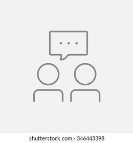 People with speech square above their heads line icon for web, mobile and infographics. Vector dark grey icon isolated on light grey background.