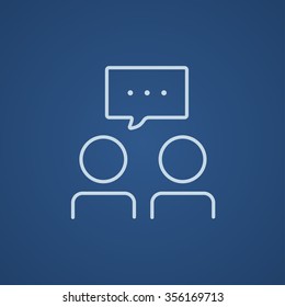 People with speech square above their heads line icon for web, mobile and infographics. Vector light blue icon isolated on blue background.
