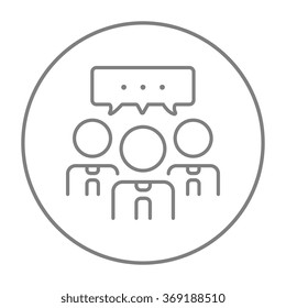 People with speech square above their heads line icon.