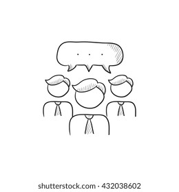 People with speech square above their heads vector sketch icon isolated on background. Hand drawn People with speech square icon. People with speech square sketch icon for infographic, website or app.