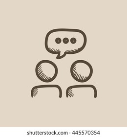 People With Speech Square Above Their Heads Vector Sketch Icon Isolated On Background. Hand Drawn People With Speech Square Icon. People With Speech Square Sketch Icon For Infographic, Website Or App.