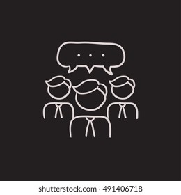 People with speech square above their heads vector sketch icon isolated on background. Hand drawn People with speech square icon. People with speech square sketch icon for infographic, website or app.