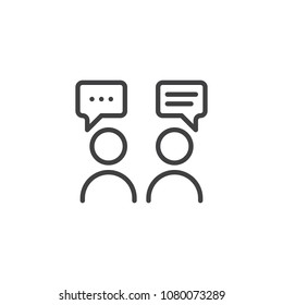 People With Speech Square Outline Icon. Linear Style Sign For Mobile Concept And Web Design. Forum Chat Simple Line Vector Icon. Dispute Symbol, Logo Illustration. Vector Graphics