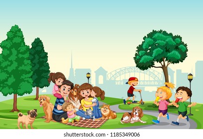 People spend holiday at the park illustration