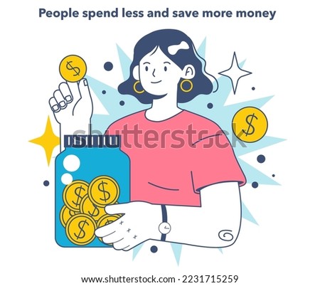 People spend less and save more money as a inflation expectations cycle part. Economics crisis and value of money decline implications. Flat vector illustration