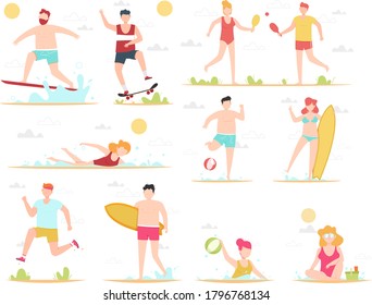 People spend time outside home. Do sports and hobbies. Men and women do outdoors physical activities solo, relaxing on weekend. Alone in open area with summer season.