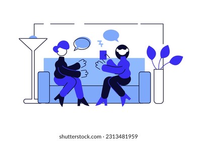 People spend weekend at home minimalistic concept with people scene in the flat cartoon design. The young couple decided to spend the weekend together at home. Vector illustration.