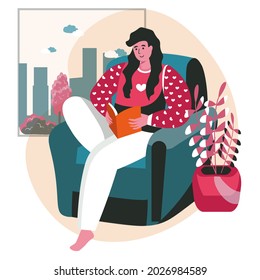 People spend weekend at home scene concept