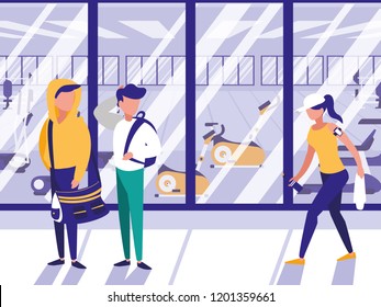 people in sport gym scene isolated icon