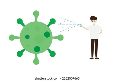 Gente Esparciendo Alcohol Para Matar Virus O Bacterias Aisladas En Fondo Blanco. Ilustración vectorial