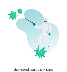 People spraying disinfectant to prevent the spread of corona virus. Vector Illustration.