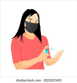 people spraying their hands using hand sanitizer vector