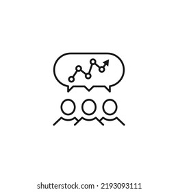 People, staff, speech bubble concept. Vector line icon for web sites, stores, online courses etc. Sign of progress line inside of speech bubble over group of people 