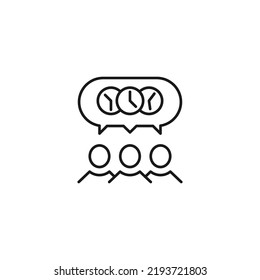 People, staff, speech bubble concept. Vector line icon for web sites, stores, online courses etc. Sign of clocks inside of speech bubble over group of people 