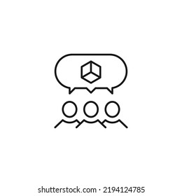 People, staff, speech bubble concept. Vector line icon for web sites, stores, online courses etc. Sign of cube inside of speech bubble over group of people 