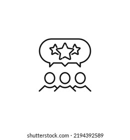 People, staff, speech bubble concept. Vector line icon for web sites, stores, online courses etc. Sign of stars inside of speech bubble over group of people 