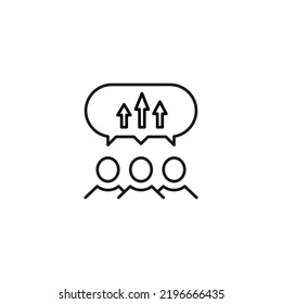 Gente, personal, concepto de burbuja de habla. Icono de línea de vectores para sitios web, tiendas, cursos en línea, etc. Signo de flechas dentro de la burbuja de habla sobre un grupo de personas 