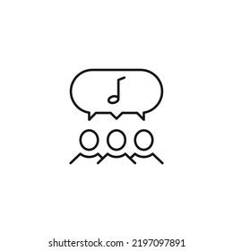 Gente, personal, concepto de burbuja de habla. Icono de línea de vectores para sitios web, tiendas, cursos en línea, etc. Signo de nota musical dentro de la burbuja de habla sobre un grupo de personas 