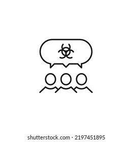 People, staff, speech bubble concept. Vector line icon for web sites, stores, online courses etc. Sign of International hazard sign inside of speech bubble over group of people 