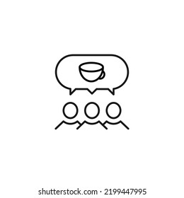 People, staff, speech bubble concept. Vector line icon for web sites, stores, online courses etc. Sign of coffee cup inside of speech bubble over group of people 